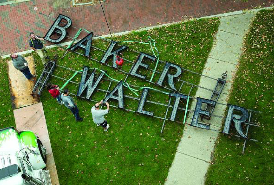 Walter Baker letters being assembeld on the ground